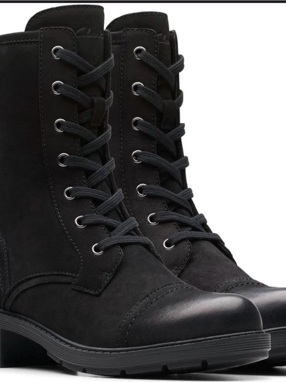 Clarks Black Lace-Up Women's Combat Boots - Picture 2 of 9